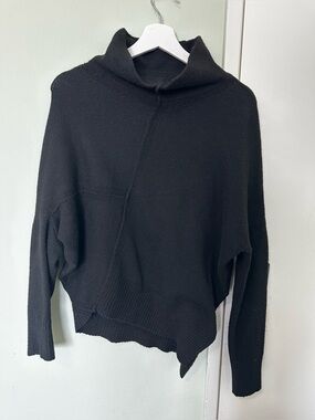 Elan Black Asymmetric Turtleneck Sweater